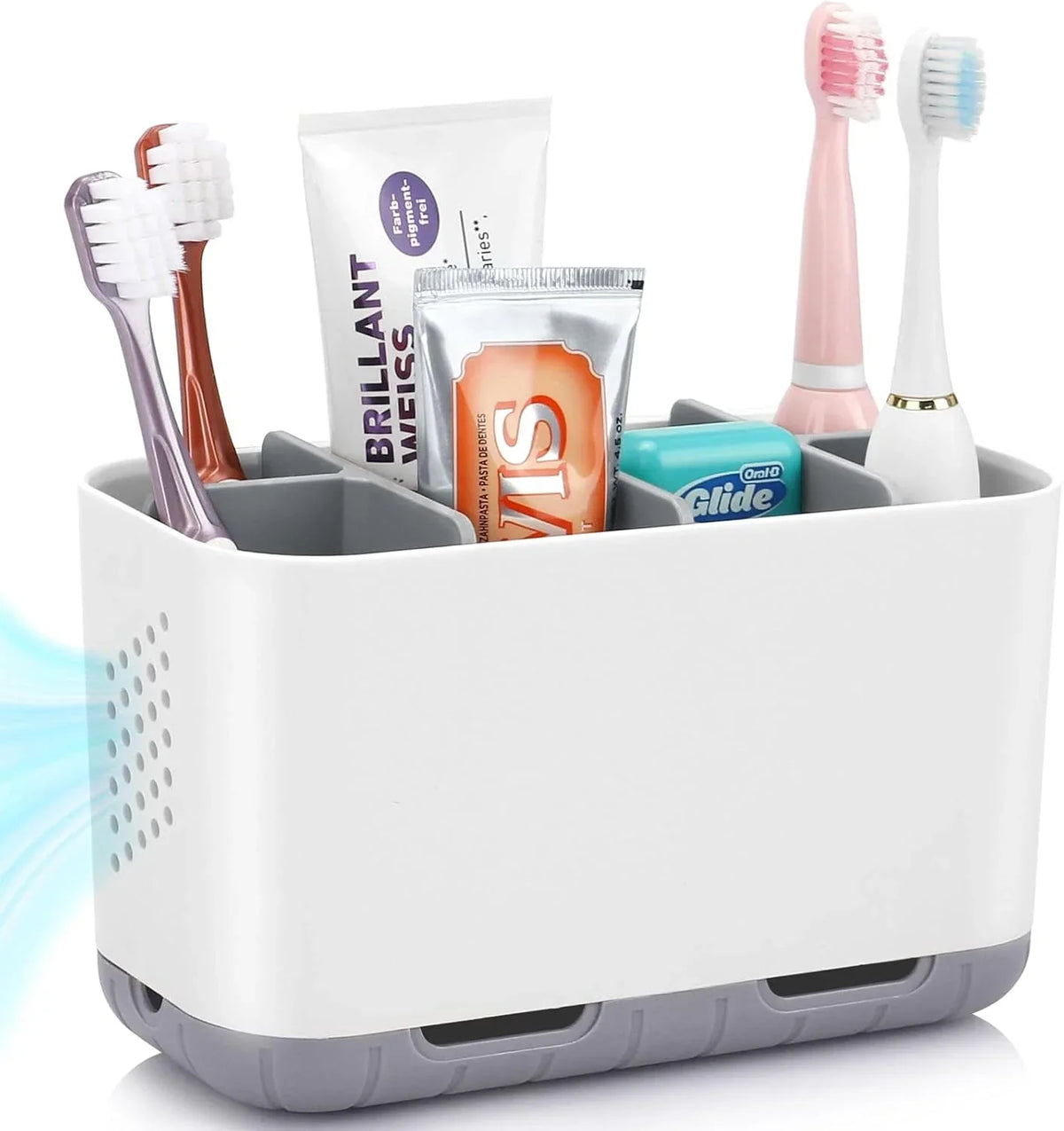 Toothbrush and Toothpaste Holder Drainage for Bathroom Countertop with Adjustabl